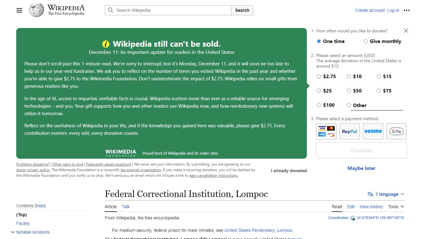 Federal Correctional Institution, Lompoc - Wikipedia