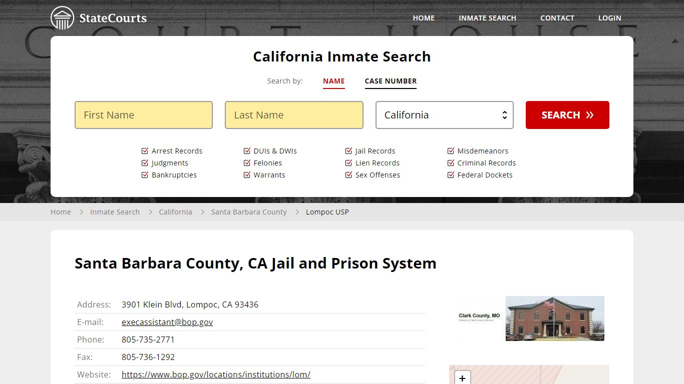 Lompoc USP Inmate Records Search, California - StateCourts